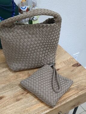 Woven Hobo Small Tote Bag - Taupe
